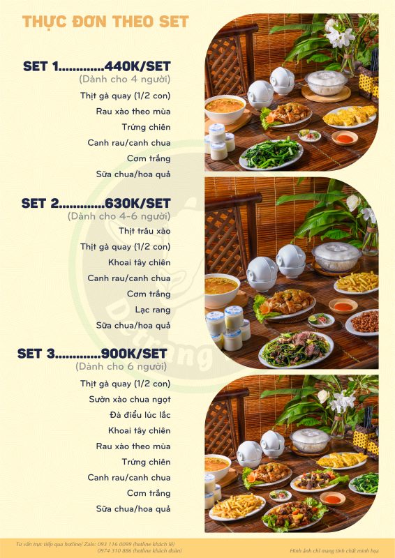 thực đơn nhà hàng Ba Vì